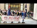 2023 melbourne tartan day parade enters the forecourt of the westin melbourne