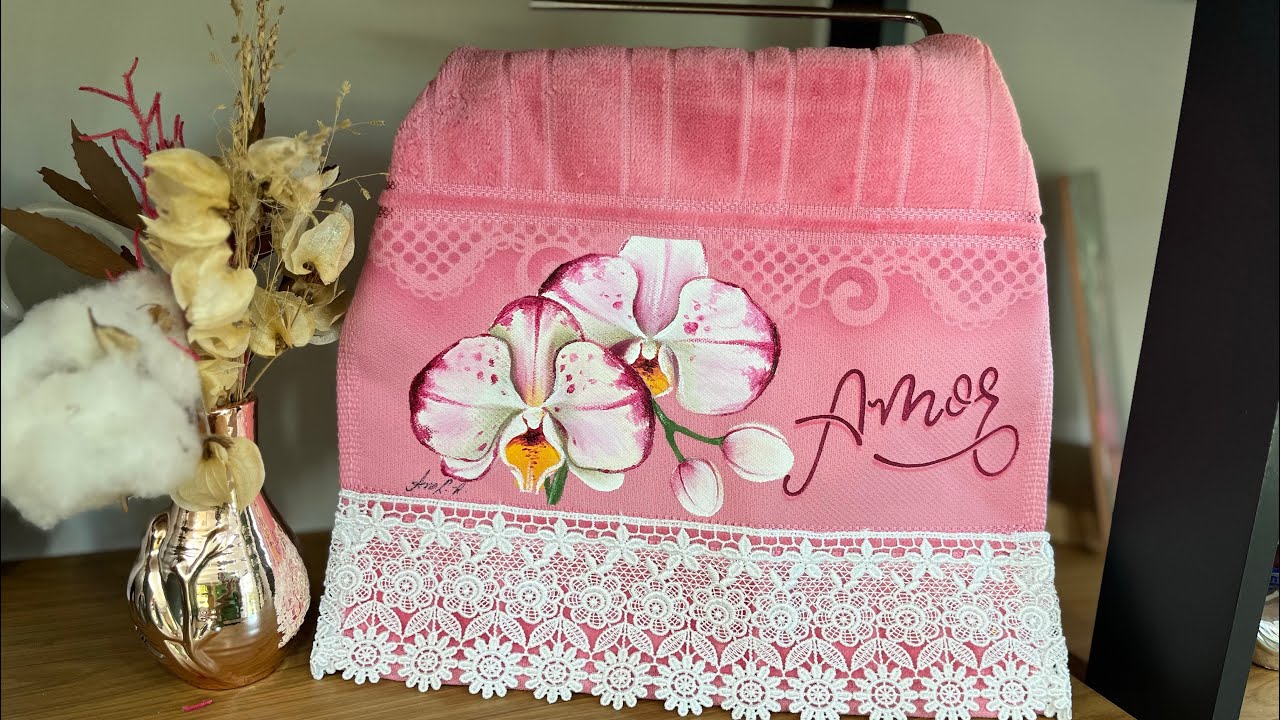 Aprenda a pintar Orquídea na Toalha de Lavabo