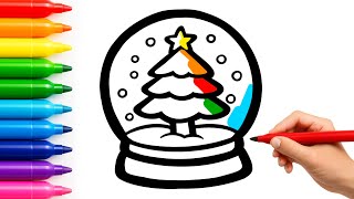 Christmas Snow Globe Drawing & Coloring for Kids | How To Draw A Snow Globe