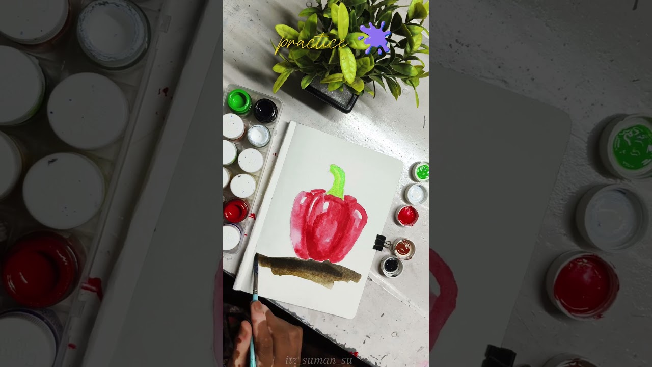 Red Bell Pepper Drawing | Acrylic Painting Practice on DOMS Notebook | 