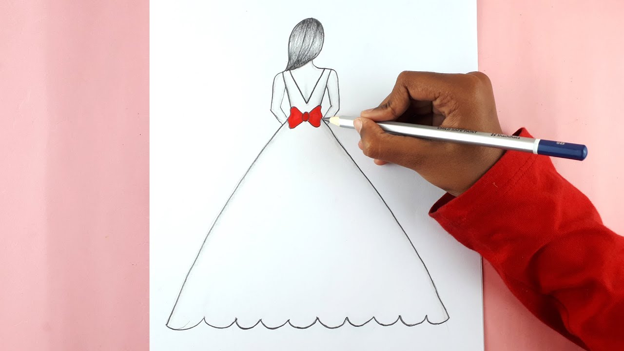 Learn to draw a easy Girl Backside Drawing - Pencil sketch for beginner | Girl dress drawing
