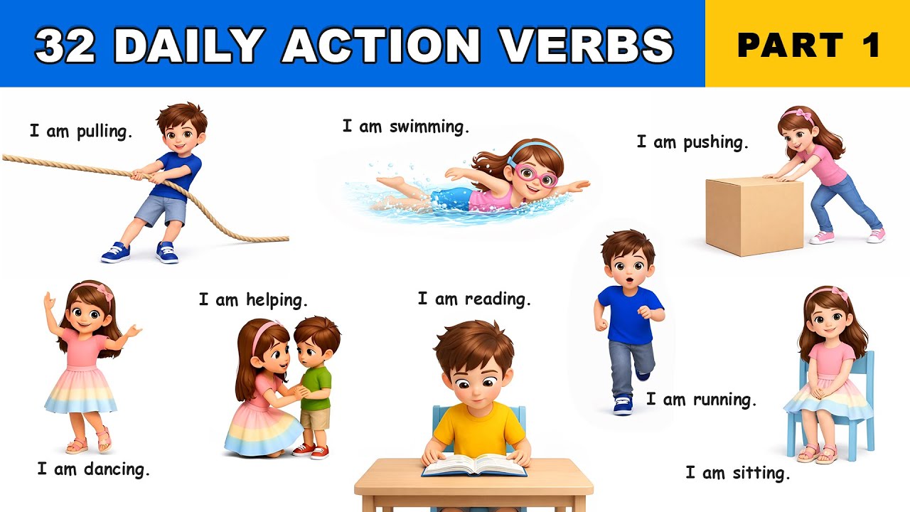 32 Action Verbs - Part 1 | Action Verbs with “I Am” Sentences | Daily Action Words