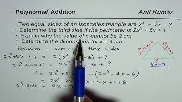 Given polynomial expression for side of isosceles triangle with perimeter find third side