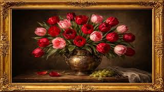 Golden Frame Tulips 🌷 Soft Piano Ambience | Museum-Style Wall Art 4K screenshot 5