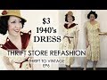 $3 Dress Thrift Store REFASHION to 1940s style Vintage Dress! - Thrift to Vintage ep6
