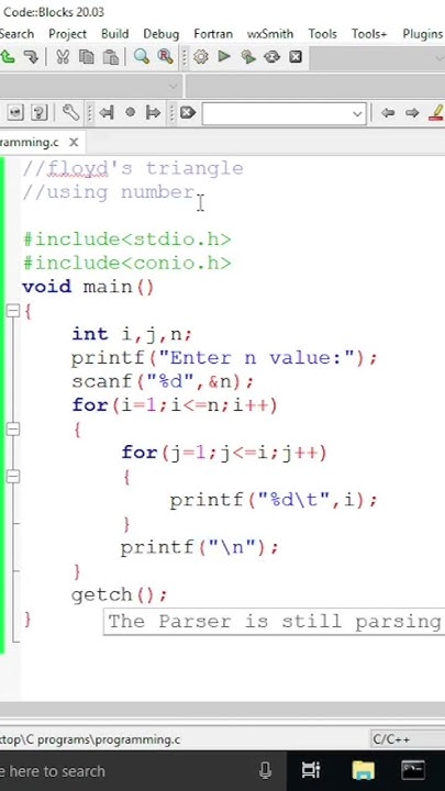 Floyd's triangle || c programming || using number #cprogramming #shorts ...