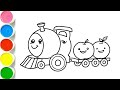 Learn Fruits & Colors for Toddlers | Cute Fruit Train Drawing and Painting