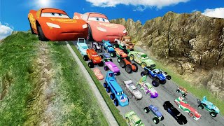 Big & Small Choo-Choo McQueen Boy, King Dinoco vs Pixar Car,Tow Mater vs DOWN OF DEATH -BeamNG.Drive