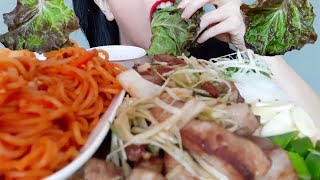 ASMR GRILLED PORK BELLY 삼겹살 SPICY NOODLES JJOLMYEON, KIMCHI STEW 쫄면, 김치찌개  리얼먹방 MUKBANG EATING SOUND