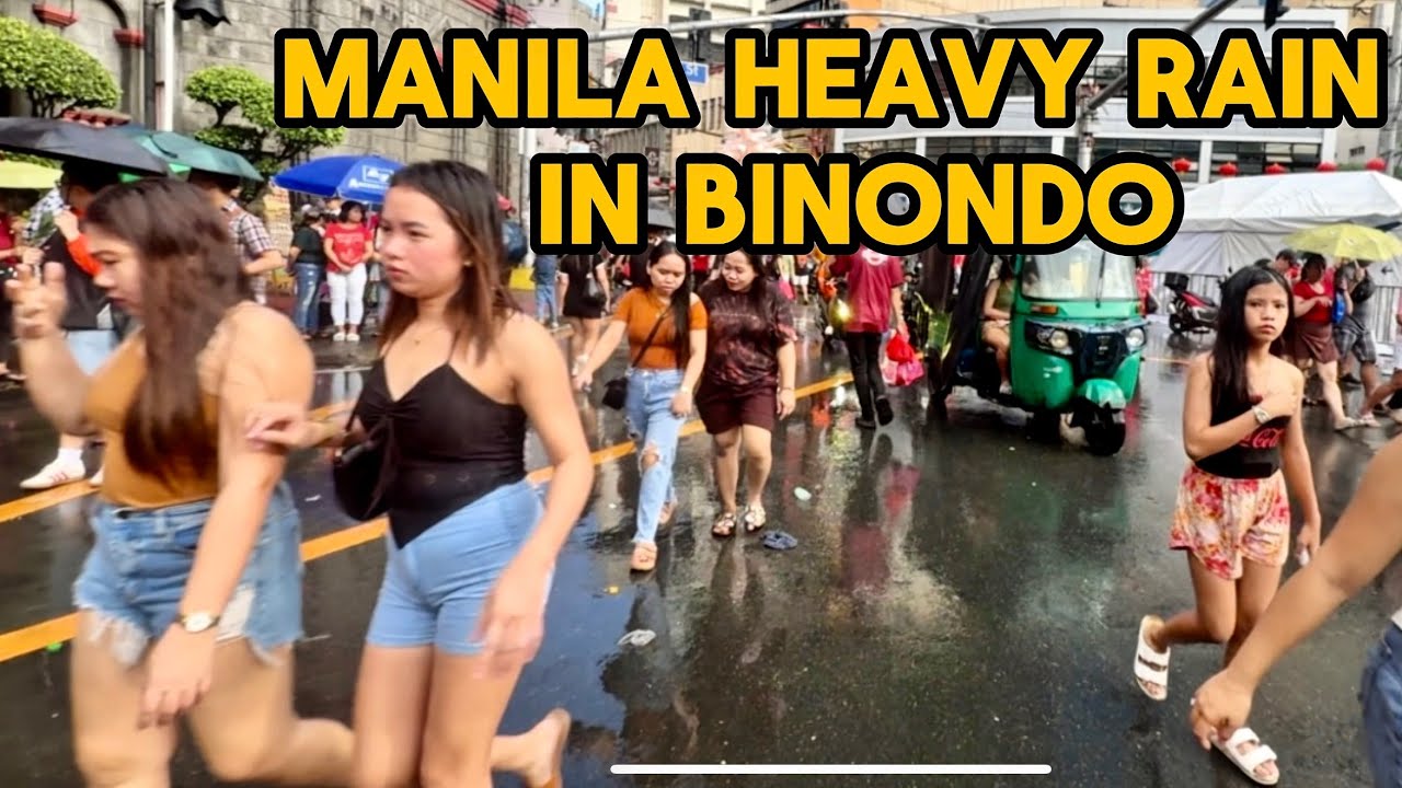 Manila City Heavy Rain in Binondo Massive Crowd Real Scenes