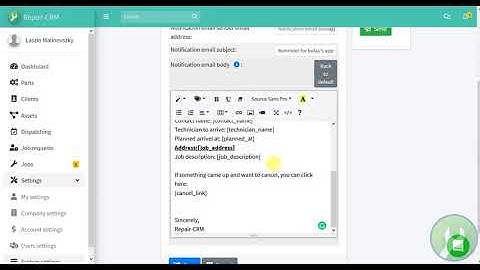 Repair-CRM Notification settings