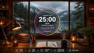 Pomodoro 25/5 Study Timer 🔔 6 Study Sessions - No Music 🌧️ Rain Sounds | Study With Me For 3 Hours