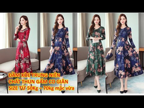Thời trang trung niên | Vấy đầm dự tiệc tuổi trung niên chất thun gấm co giãn có size 60kg-70kg | Foci