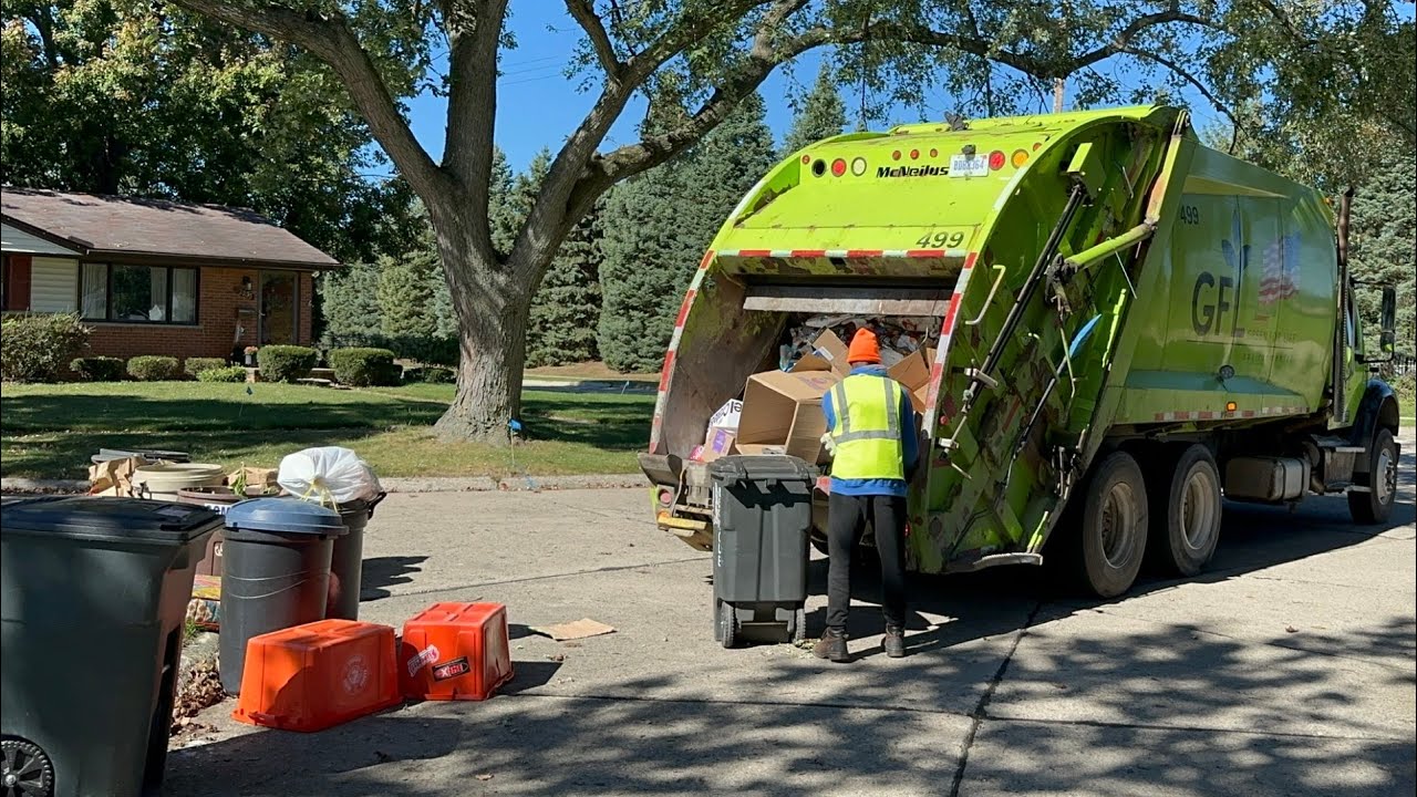 GFL Priority Freightliner M2 McNeilus Rear Loader Garbage Truck Packing ...
