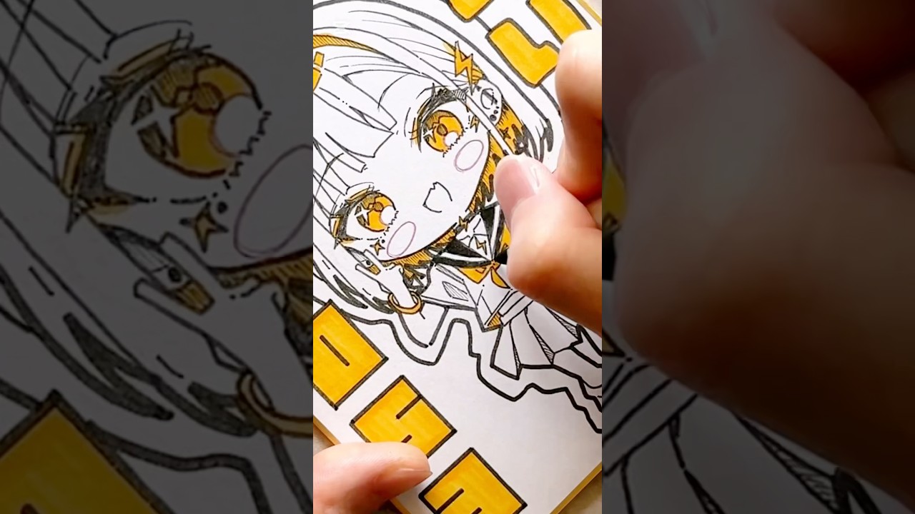 毎日原画 053】ミニ色紙にミニキャラ描いてみた！✍🏻 #アナログ