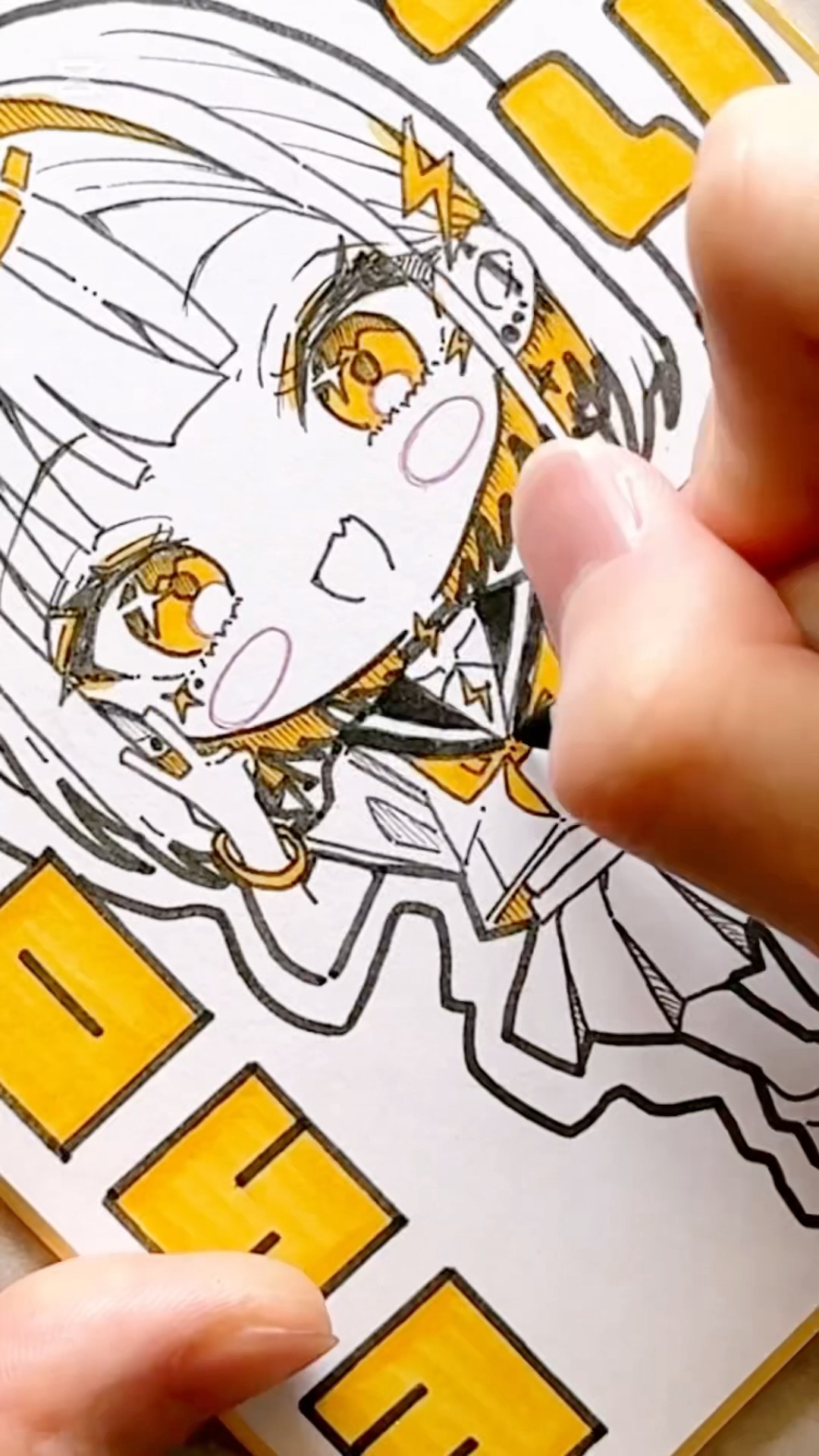 毎日原画 053】ミニ色紙にミニキャラ描いてみた！✍🏻 #アナログ