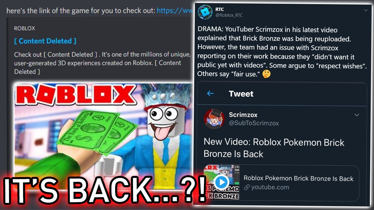 Roblox Pokemon Brick Bronze Got Unbanned Youtube - pokemon roblox games was banned