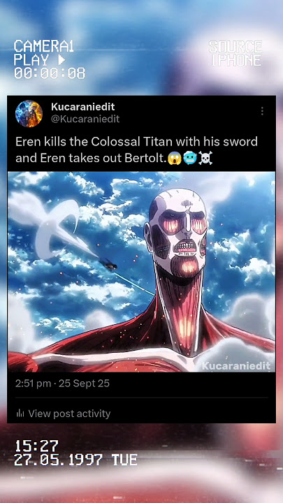 Eren kills the Colossal Titan with his sword and Eren takes out Bertolt.😱🥶☠️ #edit #eren #aot #titan
