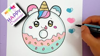donut drawing draw unicorn coloring easy step panda drawings paintingvalley