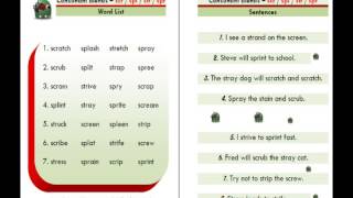 Consonant Blends (scr spl spr str) - Word List and Sentences -