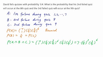Probability of Second and Third failed quiz at 8th and 9th [Binomial]