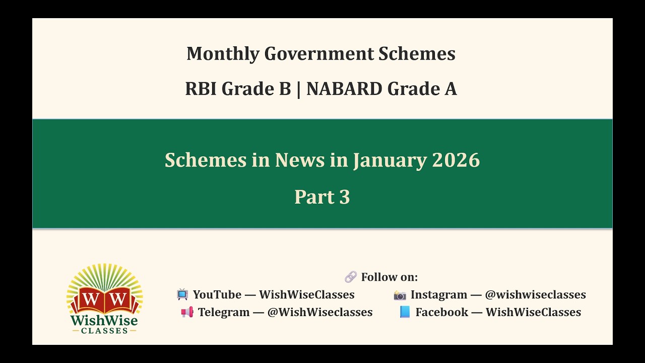 Government Schemes in News – January 2026 | Part 3 of 5 | RBI Grade B 2026 | NABARD Grade A 2026