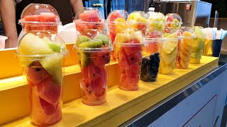 광장시장 생과일주스, 과일 자르기, 수박, 오렌지, 자몽, 메론, Fresh Fruit Juice, Watermelon, Orange, Kiwi, Korean street food