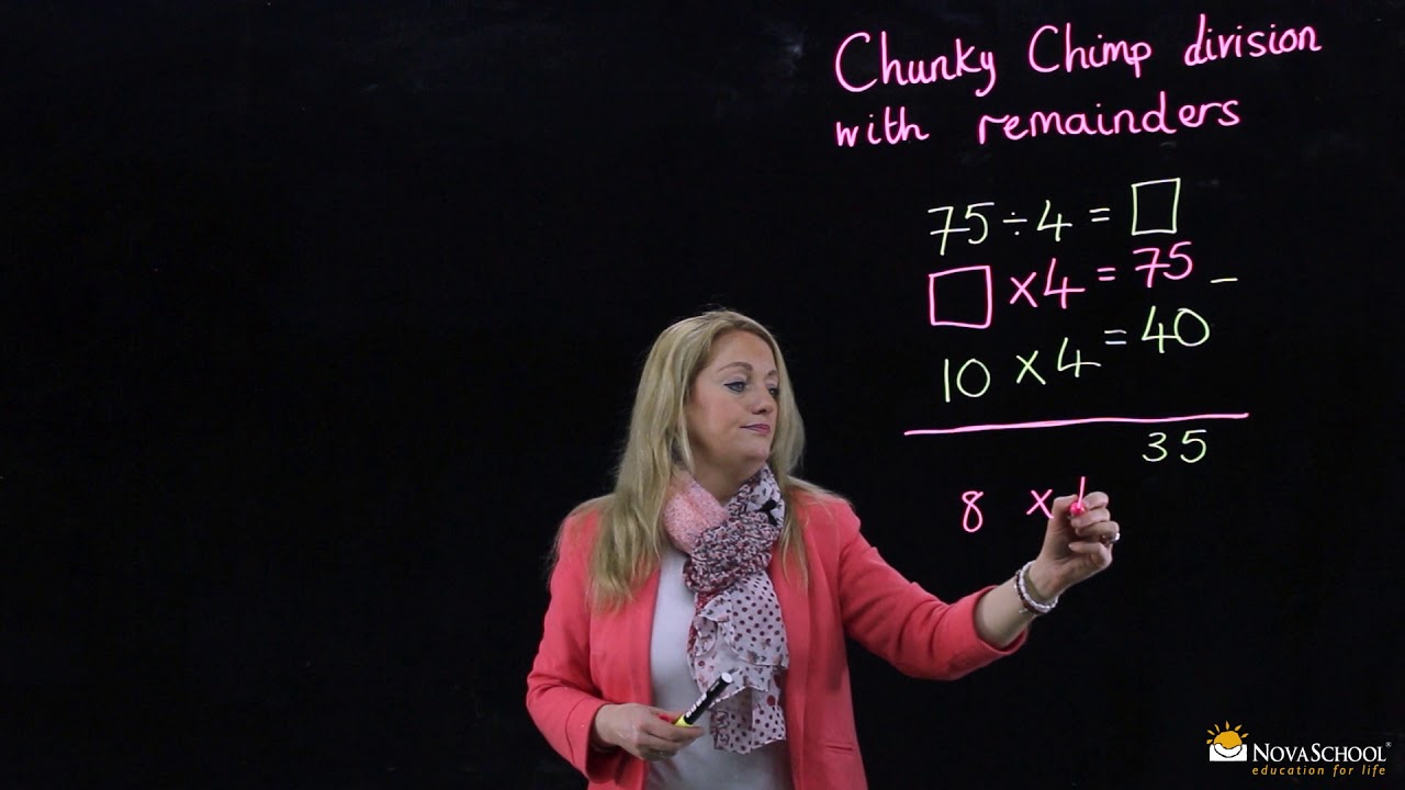 Chunky chimp division with remainders - YouTube