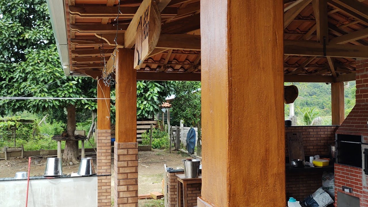 Efeito Madeira em Pilar de Concreto - Efeito Madeira com Argamassa