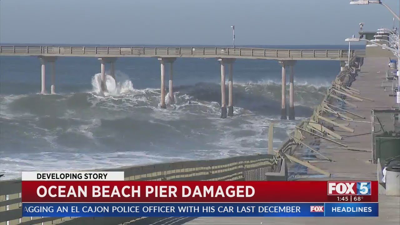 High Surf Damages Ocean Beach Pier 