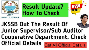 JKSSB Out The Result Of Junior Supervisor/Sub Auditor Cooperative Department. Check Official Details