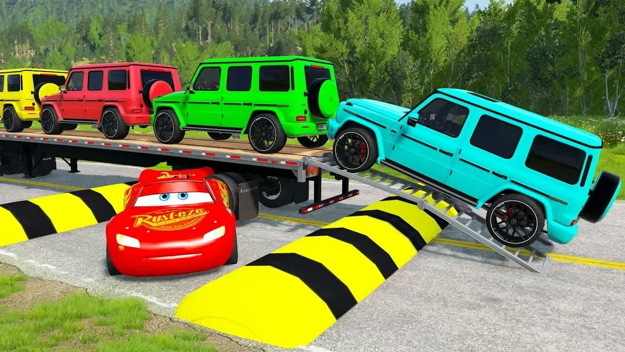 Flatbed Truck McQueen | Transportation with Truck - Pothole vs Car #8 | BeamNG.Drive Gameplay