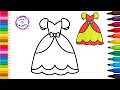 Princess Dress Green And Red Cute Easy Drawing And Coloring #princess #rainingcolors