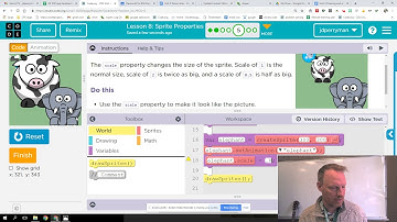 Unit 3 Lesson 8 Sprite Properties Page 5a (Scale property) Code.org Discoveries 20/21