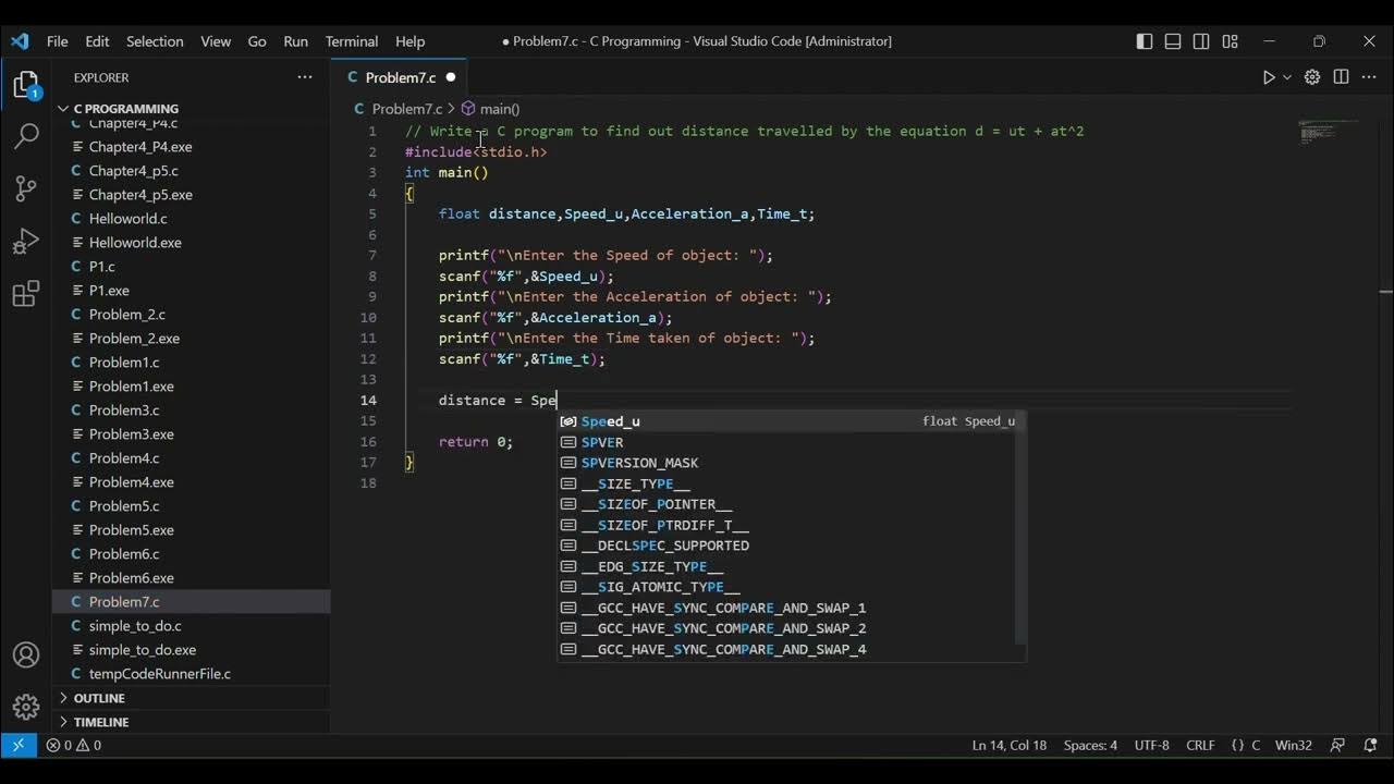 Problem: Distance Calculation | C-Programming | Visual Studio Code ...