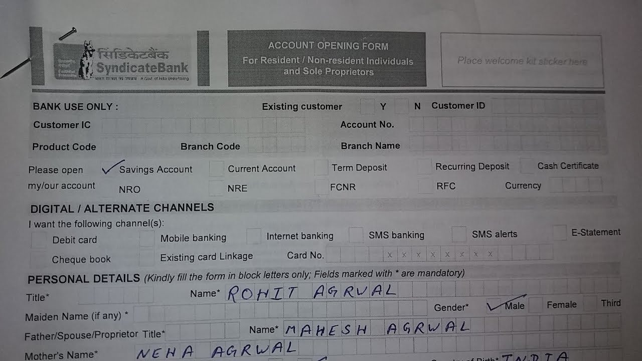 how to fill syndicate bank account opening form