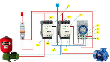 Running a single phase motor and water pump using a timer and 2 contactors