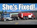 Freshly Repaired Cabover Delivers Oversized Fire Truck