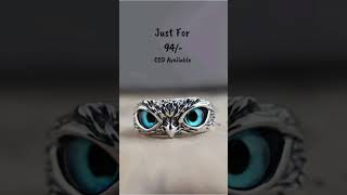 Stylish Mens Silver Ring Blue Owl Eyes For Just 94- Cod Available