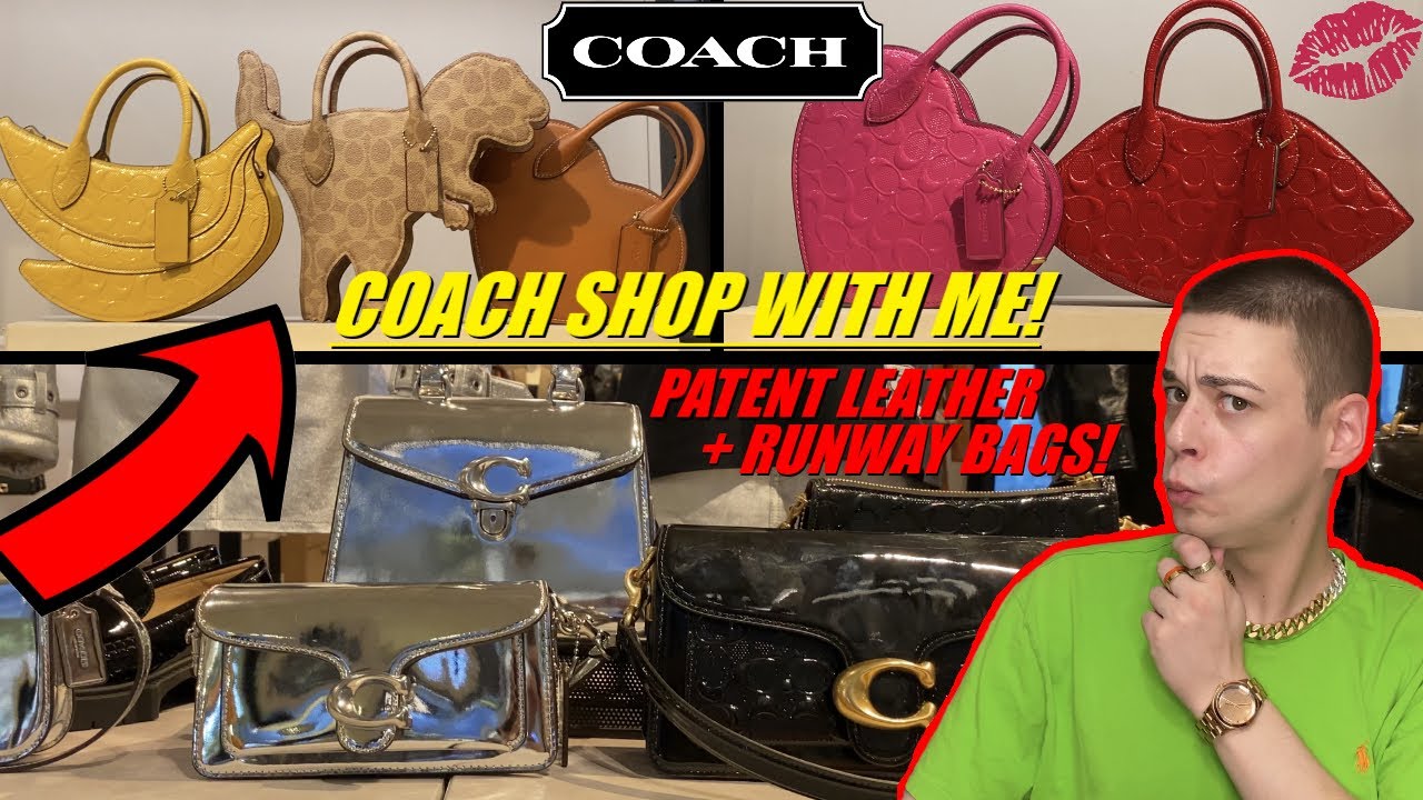 COACH Penn Signature Logo Patent Leather Shoulder Bag