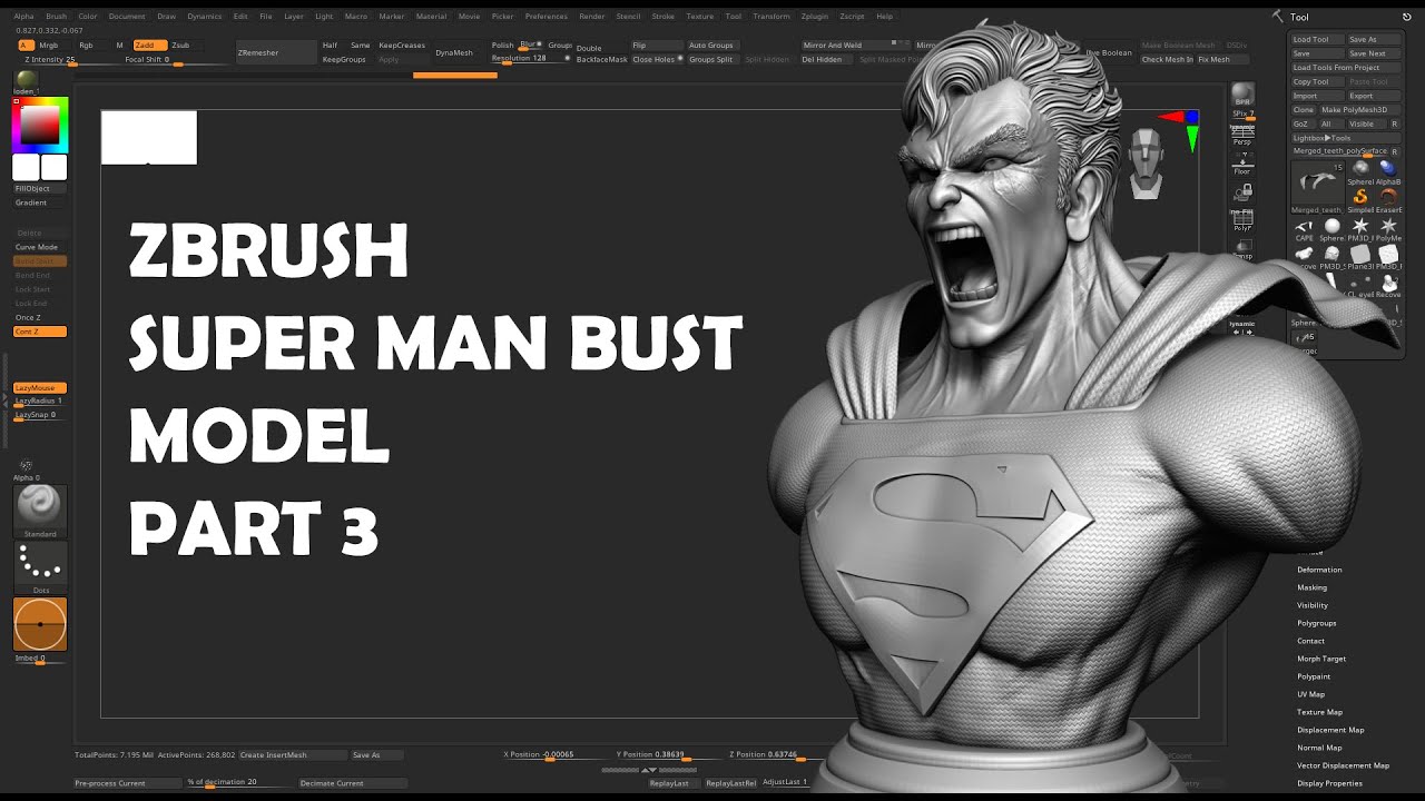 Zbrush 3D superman PART 3 : Body and cape making - YouTube