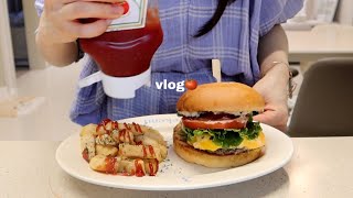 vlog | Homemade hamburger set and study cafe, Chodang corn as a snack, cod roe avocado rice bowl