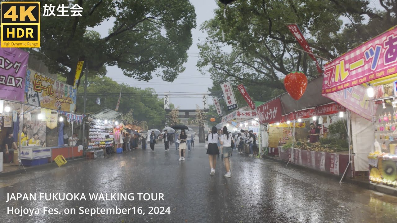 福岡の筥崎宮の放生会2024(博多三大祭り)を歩く4khdr japan walking tour Fukuoka Hojoya Festival 2024