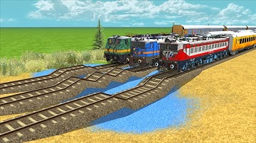 3 TRAINS RUNNING SLOWLY ON RISKY RAILWAY TRACKS  | Most Dangerous Bumpy Railroad Tracks | train 2022
