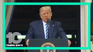 President Donald Trump speaks to supporters from White House balcony