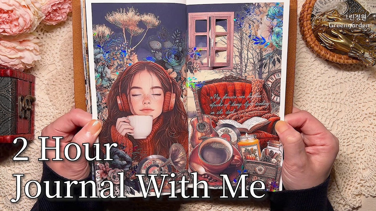 asmr 다꾸 | 2시간의 휴식😌 다이어리꾸미기 #scrapbooking journaling collage vintage ビンテージ コラージュ diary #greengarden