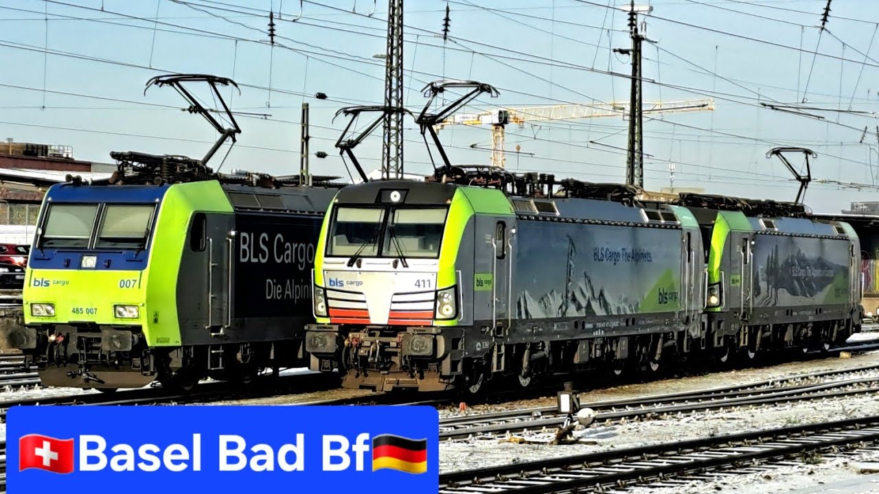 Basel Bad Bf: BLS Cargo, ICE4, SBB EC mit BR101 & KLV-Zug mit BR185