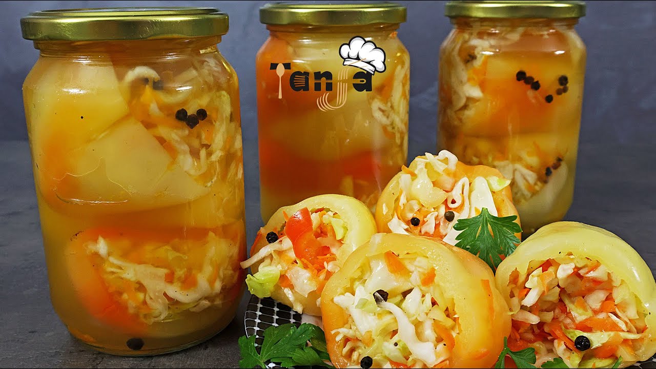 Рецепт достался мне от бабушки - перец болгарский консервированный фаршированный капустой на зиму