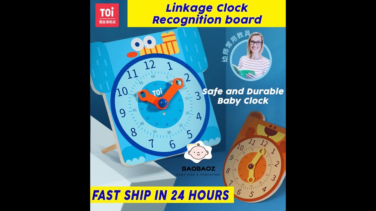 Toi Teaching Hour Clock TIME Cognitive Jigsaw Puzzle Children Educational Wooden Toy