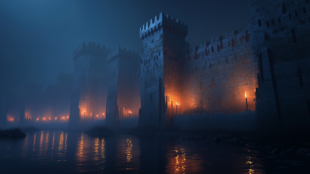 Fantasy Medieval Ambient | Castle Walls at Night 🌙 Dark Fortress Ambience